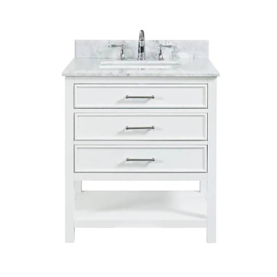 Modern simple White Furniture bathroom vanity 30 inch With Solid Wood 3 Drawers